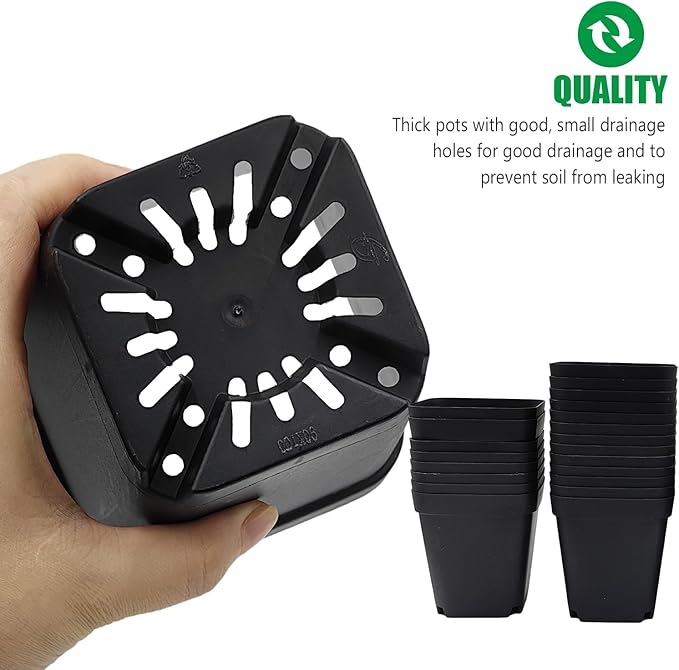 3.5 inch (9CM) Square Nursery Pots 60pcs, Sturdy Seedlings Trays 5 Pcs, Seeds Starter Germination Tray, Microgreenings Planter Nursery Propagation 5 Sets