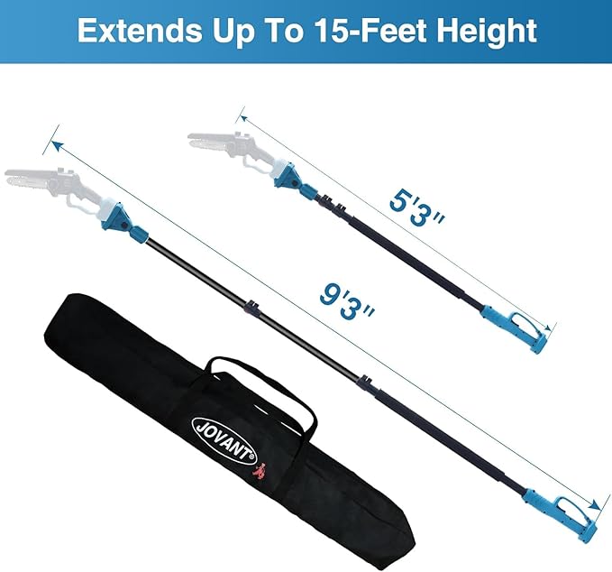 15-Foot Reach for JOVANT Mini Chainsaw.Up to 15.3 Ft Reach for JOVANT 6 inch Chainsaw&Power Drill (Only Pole)