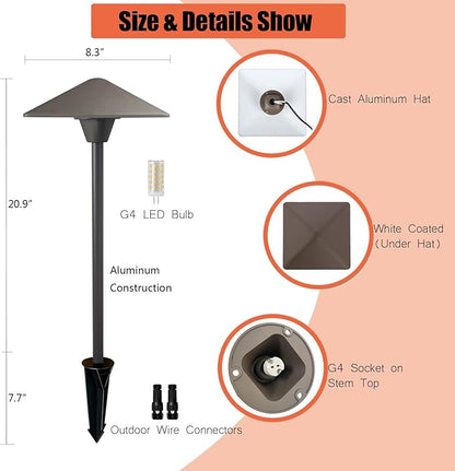 Arrownine Pathway Lights Low Voltage 12-24V,Cast Aluminum Construction Replaceable G4 LED Bulb for Outdoor Path Lights,Walkway Lighting Garden Yard Driveway Light 2-Pack Bronze Finish