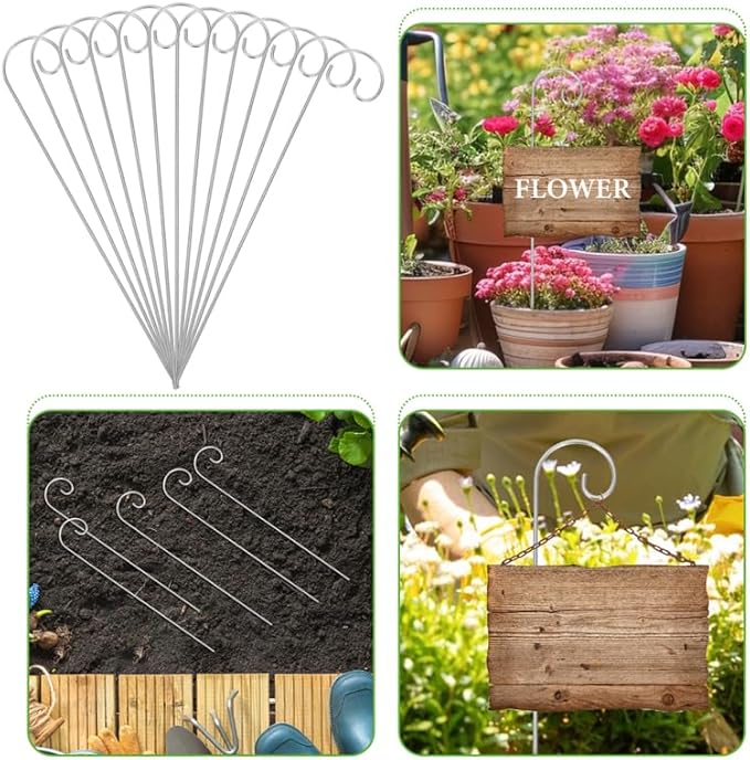 20pcs Plant Tag Pole Floral Sticks for Arrangements Short Shepherds Hooks for Outdoor Floral Card Holder Lantern Hooks Outdoor Shepherds Hook for Bird Feeder Silver Iron