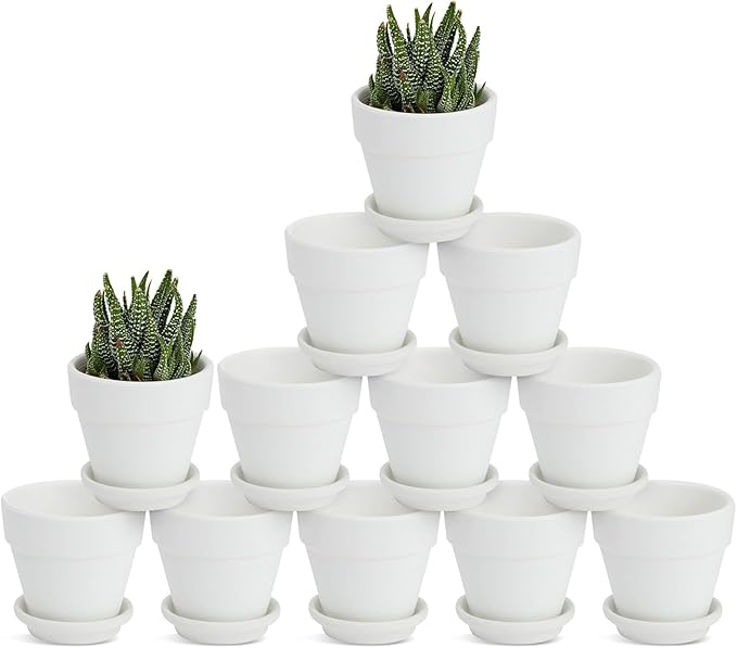 Juvale Mini Terracotta Pots - Pot with Drainage Hole - Versatile Succulent & Herb Planter - Paintable White Planter for Custom Decor - Pack of 12, White, 2.9 x 2.9 x 2.5 in