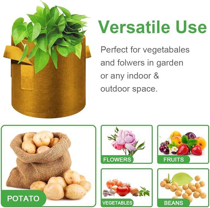 5-Pack 3 Gallon Grow Bags Heavy Duty Thickened Nonwoven Fabric Pots with Handles, Plant Grow Bags for Vegetables/Flower/Plant/Fruits, Brown