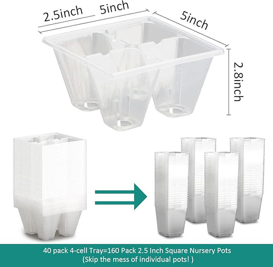 40 Pack Reusable 4-Cell Seed Starter Trays with Large Drainage Holes - Clear Transparent Trays for Root Growth Monitoring, Avoids Overwatering, Easy Transplant, Fits Standard 1020 Trays