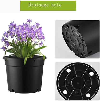 7 Gallon Plastic Pots for Plants, 7 Gallon Nursery pots, 4 Pack 13 Round Sturdy Plastic Planters for Outdoor Indoor Plants, Flowers, Black