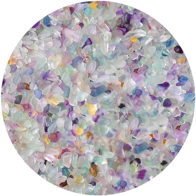 ZHIYUXI Fluorite Crystal Chips Fish Tank Gravel Vase Filler Stones Crushed Crystals Gemstone Polished Healing Crystals 5-7 MM Natural Quartz Stone 0.44lbs