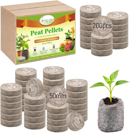 Legigo 200 PCS 50mm Peat Pellets Seed Starter Soil, Compressed Seed Starting Pods Plant Starter Soil Pods Plugs for Seedlings, Peat Pods for Starting Seeds, Herbs Tomatoes Flowers and Vegetables
