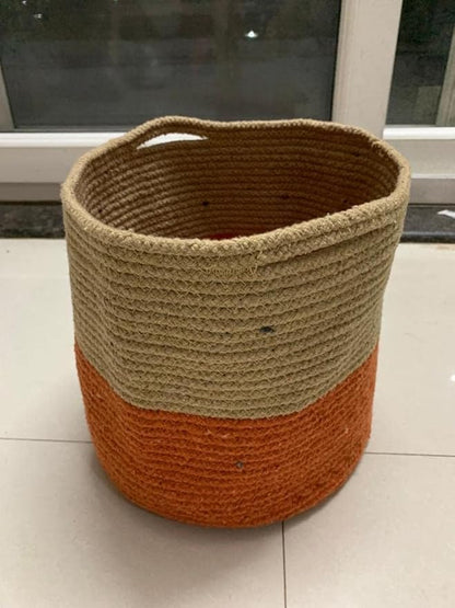 Cotton Rope Plant Basket Hand Woven; Flower Pot Indoor Planters (Large, Orange)