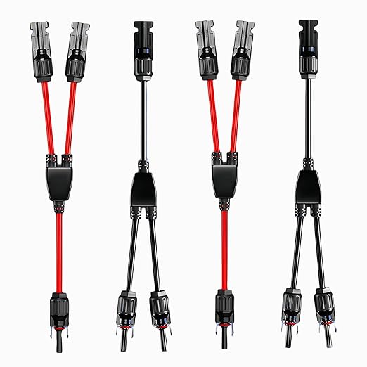 2 Pair Solar connectors Y-Tee 1-to-2 Waterproof Parallel Adapter, 10AWG tinned Copper Cable Plug Connector for Solar photovoltaic Panel Panels (2 Pairs M/FF and F/MM)