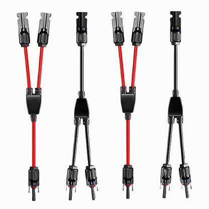 2 Pair Solar connectors Y-Tee 1-to-2 Waterproof Parallel Adapter, 10AWG tinned Copper Cable Plug Connector for Solar photovoltaic Panel Panels (2 Pairs M/FF and F/MM)