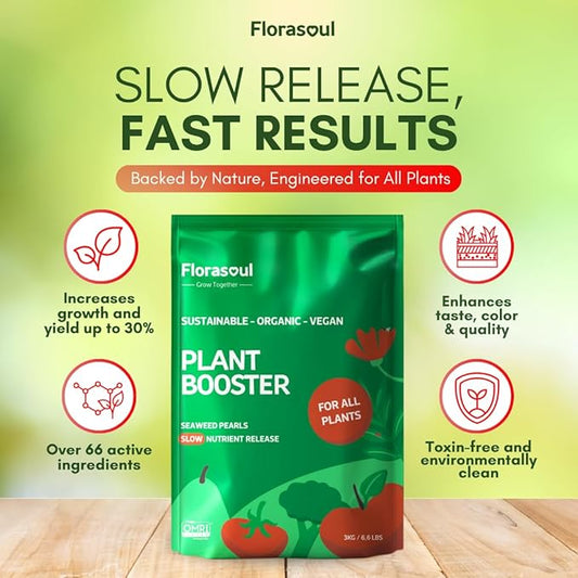 Florasoul® Plant Booster All Purpose Slow Release Fertilizer (6.6 lbs) – Plant-Based & Vegan Formula – 4-Month Sustained Nutrient Feed – for Vegetables, Flowers & Lawns – Pet-Friendly