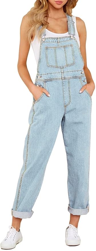 Vetinee Womens Classic Adjustable Straps Pockets Denim Bib Overalls Jeans Pants