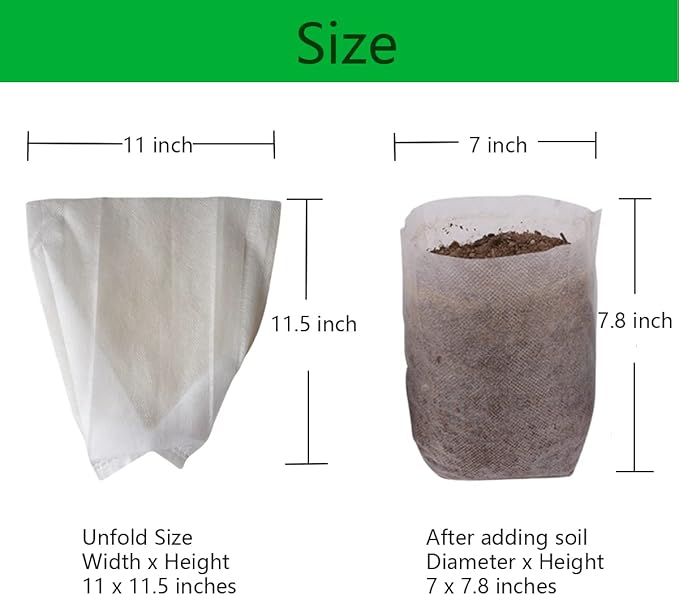 gardtree 100PCS 11×11.5 Inch Breathable Plant Grow Bags - Biodegradable Non-Woven Plant Nursery Bags for Seed Starting, Indoor/Outdoor Vegetables, Herbs & Flowers | Easy Transplant, Space Saving