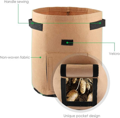 ELEOPTION Plant Grow Bags 7 Gallon 2PCS, Non-Woven Garden Potato Carrot Tomato Vegetable Planting Bag with Handles and Flap, Fabric Pots Heavy Duty Planter Bags (Brown)