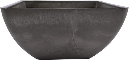 PSW Pot Collection 12x6 inch Plastic/Stone/Wood Composite Square Planter – No Drainage Hole (Drillable), Modern Indoor/Outer Pot for Flowers, Foliage, Succulents, Fairy Gardens, Dark Charcoal