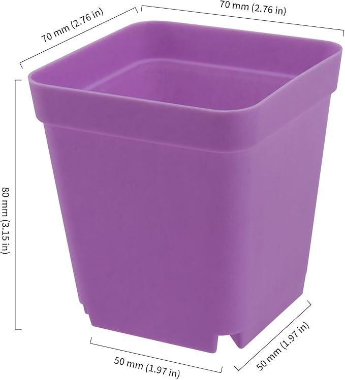 HOIGON 100 Pack 3 Inch Purple Square Nursery Pot, Durable Thickened Plastic Nursery Pots with Drain Holes, Small Square Planting Containers for Flower Tomatoes Basil