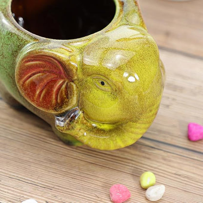 WAIT FLY Cute Animal Ceramic Flower Pot Succulent Planter-Elephant