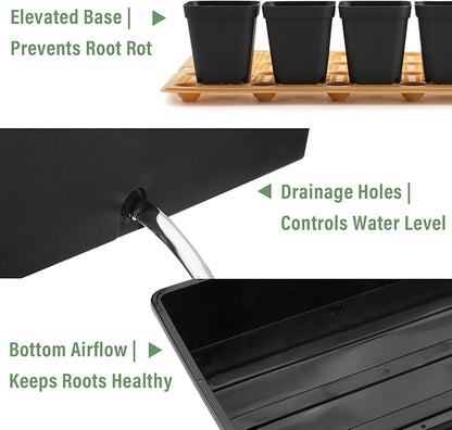 5 Pack Nursery Pots Trays with Removable Mesh Drainage Mat, Plastic Seed Starter Trays (17"x12"x3.5") with Drainage Hole, Propagation Kit for Seedlings, Microgreens, Plant Germination (Black)