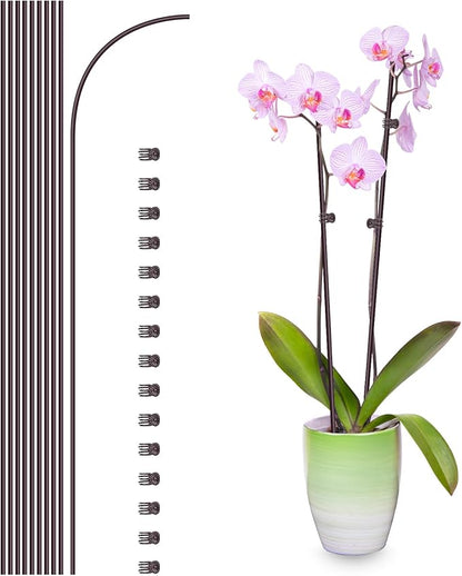 20Pcs Plant Support Stakes with 15 Pcs Plant Clips, Plant Sticks for Indoor and Outdoor Plants, Orchid Clips and Stakes,16inch Tall Bendable Single Stem Flower Stakes Bendable (20, Brown-16inch)