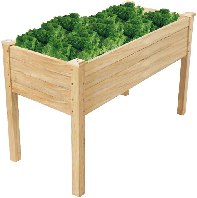 VINGLI Heavy Duty Raised Garden Bed with Bed Liner, Wood Elevated Planter with Legs for Vegetables Fruits Potato Onion Flower, Outdoor Sturdy Long Lasting Planter Box Kit (Elevated Without Wheels)