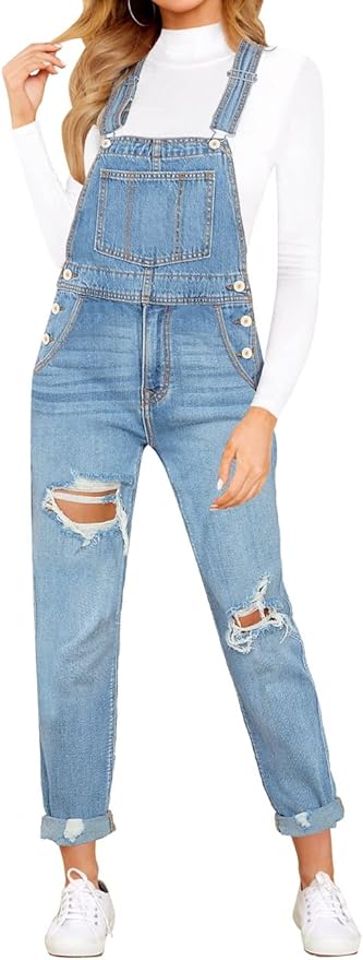 Vetinee Womens Classic Adjustable Straps Pockets Denim Bib Overalls Jeans Pants