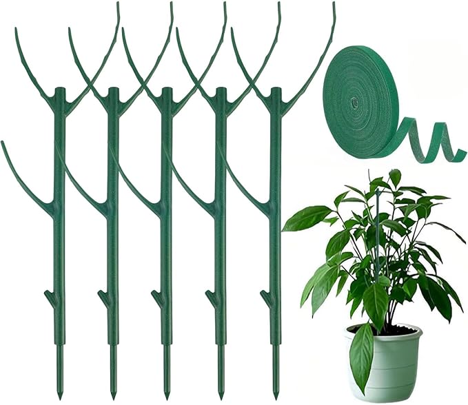 5 PCS Stackable Twig, Stackable Plant Support Stakes, Monstera Plastic Support Structures for Indoor & Outdoor Plants, Potted Plants, Flower Other Climbing Plants(Green, 10 Pack, 11."L)