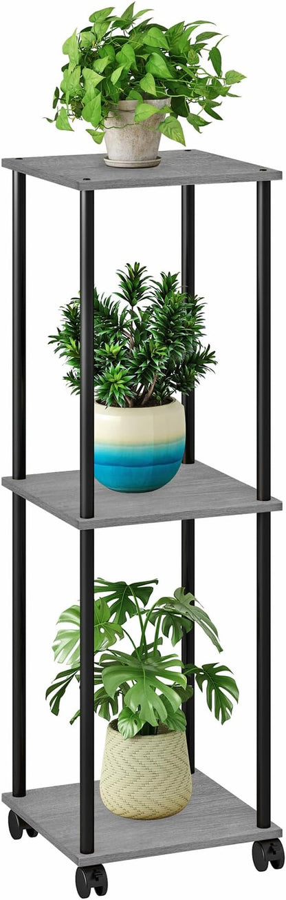 3 Tier Tall Plant Stand Indoor with Wheels, Movable Plant Shelf Metal Wood Multiple, Flower Pot Holder for Living Room Office Balcony Patio, Oak Grey