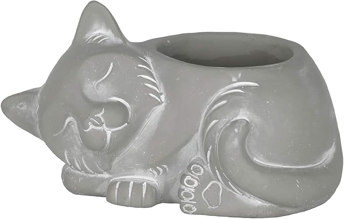 Classic Home and Garden Cement Buddies Animal Planter - Cute Desk Decoration - UV Coated Animal Vase w/Drain Plug - Succulent Plant Pot for Indoor/Outdoor Use (Cat Planter, Natural, Small)