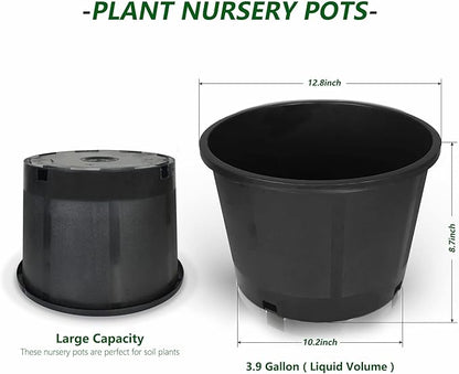 10-Pack 3.9 Gallon Round Planter Nursery Pots, Flower Plant Container Injection Molded Plastic Nursery Pots Gardening Pots for Indoor Outdoor Vegetables, Succulents, Black