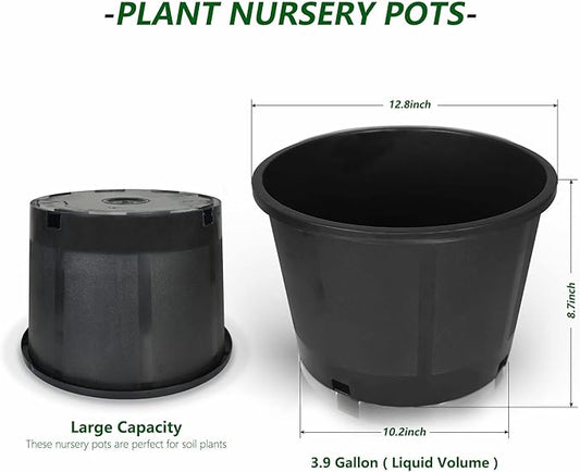 10-Pack 3.9 Gallon Round Planter Nursery Pots, Flower Plant Container Injection Molded Plastic Nursery Pots Gardening Pots for Indoor Outdoor Vegetables, Succulents, Black