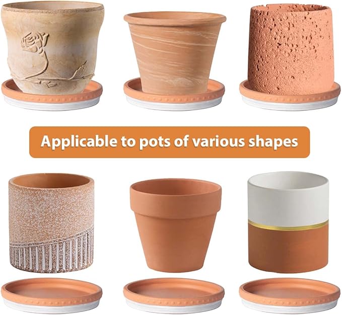 YBX 8-inch Plant Saucer Premium Terracotta Saucer Round Ceramic Plant Trays, Pack of 2 (White/Terracotta)