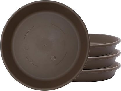 The HC Companies 8 Inch Classic Round Plant Saucer, Lightweight UV-Resistant Plastic Outdoor & Indoor Flower Pot Tray, 4-Pack Plant Pot Trays for Garden & Home Decor, Chocolate