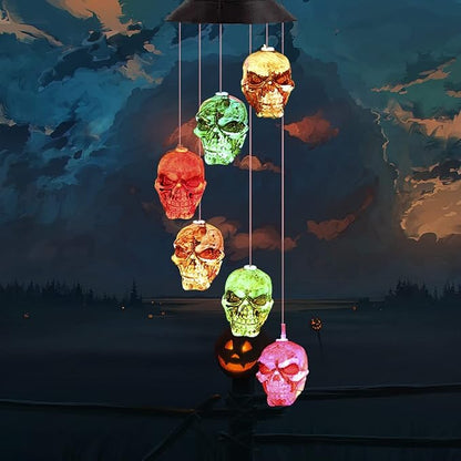 Skull Solar Wind Chimes Lights for Outside Gifts for Grandma Mom Skull Decorations Color Changing Decor LED Windchimes, Skull Gift for Birthdays, Theme Parties, Haunted House Party