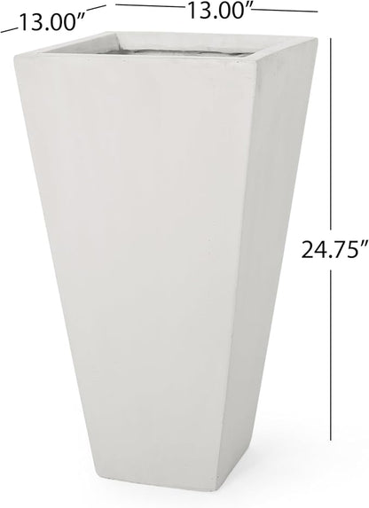 Christopher Knight Home Jorine Tapered Planter, Cast Stone Plant Pot, Lightweight Concrete Urban Planter, Standing Urn, Patio Garden Pot for Entryway Poolside, No Assembly Needed, 13" Matte White
