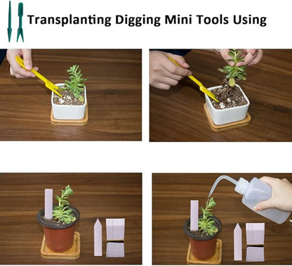 200 Pcs 4 Inch Plastic Seedlings Plants Nursery Pots with 200 Pcs Waterproof Plastic Plant Tags and 2 Set Transplanting Digging Mini Tools for Outdoor use(Red Brown)