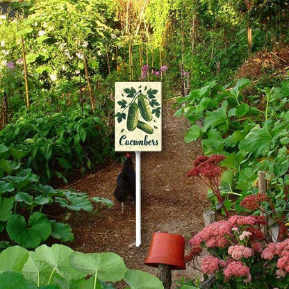 Uptell Vintage Vegetable Signs for Garden with Stake Cucumber Yard Sign Vegetable Garden Label Stakes Plant Markers for Outdoor Plants Waterproof 8x12inch