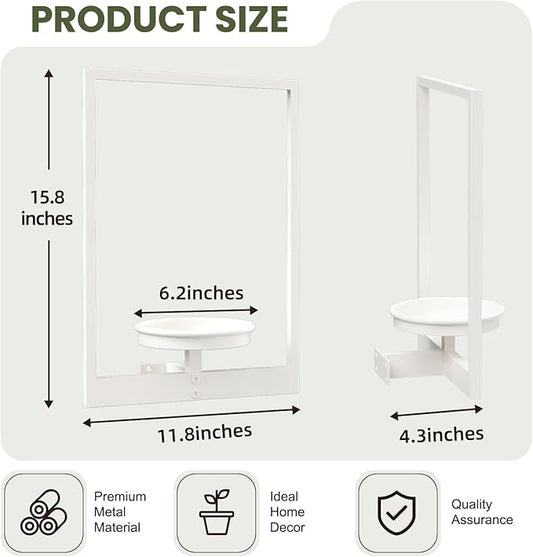 Hanging Planters for Indoor Plants White, Wall Plant Holder Stand to Hold Large Pots - Premium Metal Wall Planters for Indoor Outdoor Decor
