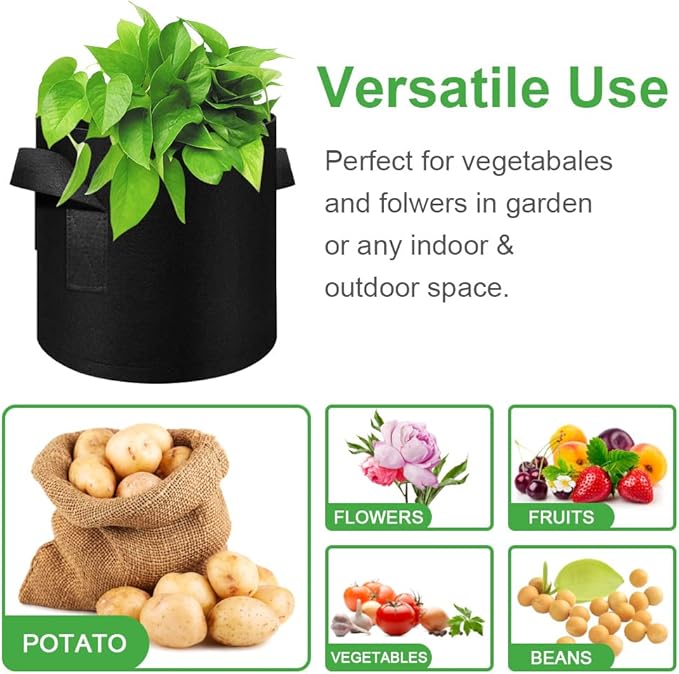 5 Pack 15 Gallon Grow Bags, Heavy Duty Thickened Nonwoven Fabric Pots with Handles, Planter Grow Bags for Vegetables/Flower/Plant/Fruits, Black