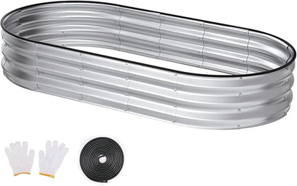 Raised Garden Bed, 6x3x1ft Galvanized Outdoor Planter Beds with Safety Edging and Gloves, Oval Metal Planter Box for Gardening Vegetables Flowers Herb-Sliver