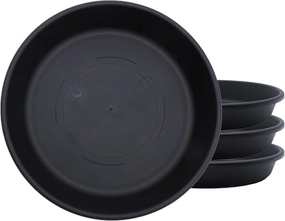 The HC Companies 10 Inch Classic Round Plant Saucer, Lightweight UV-Resistant Plastic Outdoor & Indoor Flower Pot Tray, 4-Pack Plant Pot Trays for Garden & Home Decor, Black
