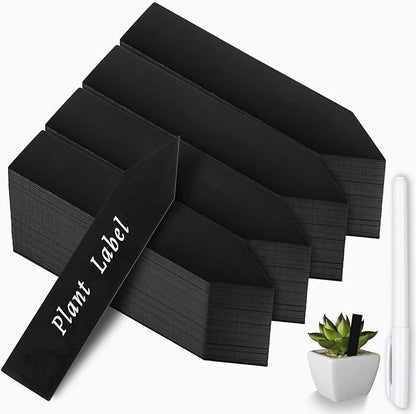 Whaline 200Pcs Plastic Plant Labels with Marker Pen Black Thin Pointed Plastic Plant Sign Tags Nursery Garden Markers for Seed Potted Herbs Flowers Vegetables (0.79 x 3.94)