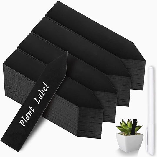 Whaline 200Pcs Plastic Plant Labels with Marker Pen Black Thin Pointed Plastic Plant Sign Tags Nursery Garden Markers for Seed Potted Herbs Flowers Vegetables (0.79 x 3.94)