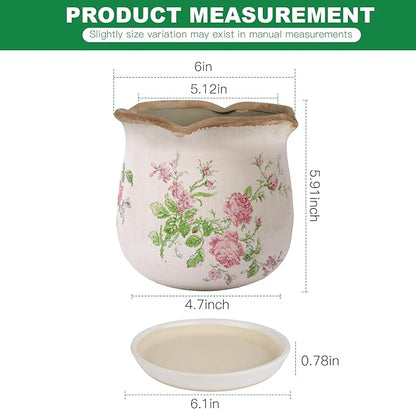 Ceramic-Planters-for-Indoor-Plants with Saucer, 6 inch Vintage Ice Crack Glaze Plant Pots with Drainage Holes, Decorative Flower Pots for Outdoor Garden Home Decor, Tuscan Pot for Plant