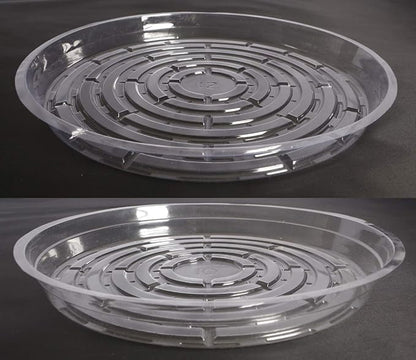 HORTIPOTS 10 Inch Pot Saucer, Potted Clear Saucer Pack of 10 for Plants in Grow Bags and Fabric Pots with 10 pcs Plant Labels (Pack of 10)