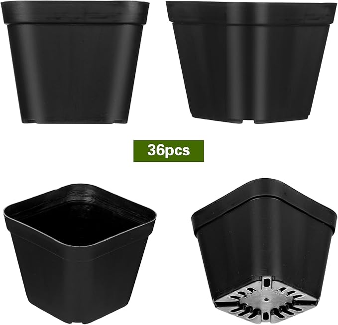 36 Pcs Nursery Pots 4 Inch, Plastic Seed Starting Pot with Drainage Holes, Sturdy Seedling pots for Planting, Succulents, Transplanting, Cuttings (Black)