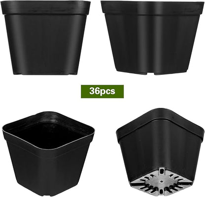 36 Pcs Nursery Pots 4 Inch, Plastic Seed Starting Pot with Drainage Holes, Sturdy Seedling pots for Planting, Succulents, Transplanting, Cuttings (Black)