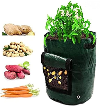 TianMai Potato Grow Bag 2 Pack 7 Gallon Garden Vegetables PE Planting Container Bag with Flap and Handles Heavy Duty Suitable Patio Recycled Home Garden Supplies