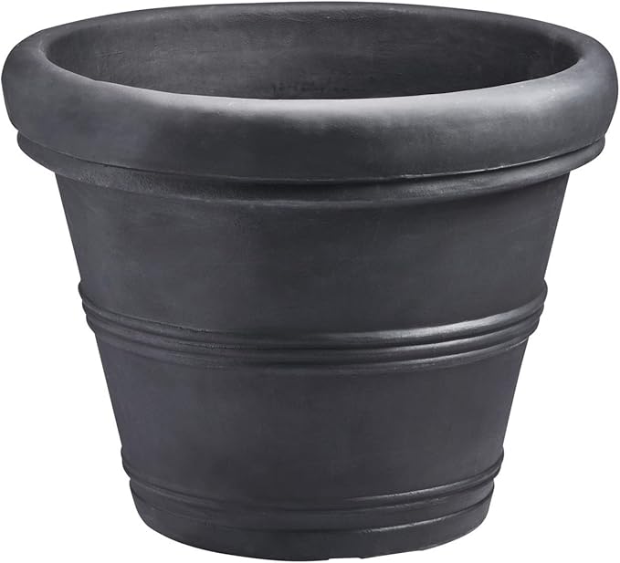 Crescent Garden Brunello Classic Rolled Rim Planter Pot, Indoor/Outdoor Weather-Safe Resin Round Plant Pot, 20''W (Caviar Black)