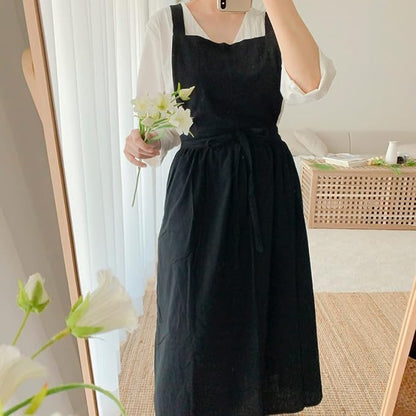 Cute Retro Cotton Linen X-Back Aprons Home Kitchen Garden Art Painting Pinafore Florist Shop Overalls