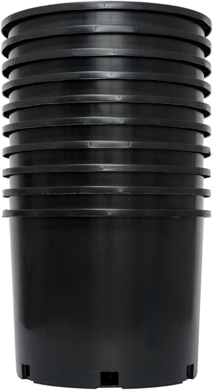 HGPK5PHD Round Circle 5 Gallon Wide Rim Durable Injection Molded Plastic Garden Plant Nursery Pot for Indoor or Outdoor (Set of 10)