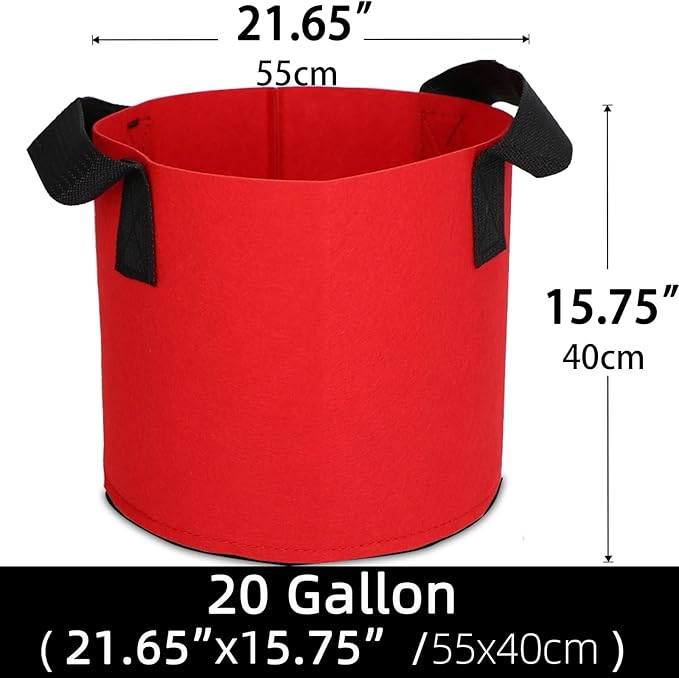 Grow Bags,Growing Pot Bags Garden Grow Bag Indoor Outdoor Fabric Aeration Plant Pot Container Flower Vegetable Pouch (Red,20Gallon)